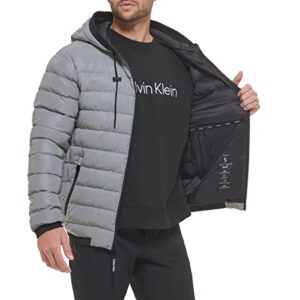 Calvin Klein Men's Hooded Super Shine Puffer Jacket, Reflective, Medium