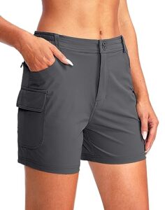 pudolla women's golf hiking shorts 4.5" quick dry summer shorts for women work travel walk outdoor with pockets(dark grey xx-large)
