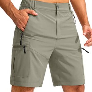 Pudolla Men's Hiking Cargo Shorts 9" Lightweight Outdoor Work Shorts for Men Travel Golf Camping Casual with 5 Zipper Pockets(Grey Sage Large)