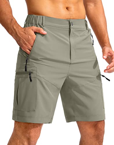 Pudolla Men's Hiking Cargo Shorts 9" Lightweight Outdoor Work Shorts for Men Travel Golf Camping Casual with 5 Zipper Pockets(Grey Sage Large)