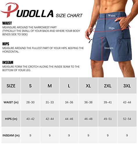 Pudolla Men's Hiking Cargo Shorts 9" Lightweight Outdoor Work Shorts for Men Travel Golf Camping Casual with 5 Zipper Pockets(Grey Sage Large)