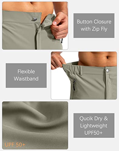 Pudolla Men's Hiking Cargo Shorts 9" Lightweight Outdoor Work Shorts for Men Travel Golf Camping Casual with 5 Zipper Pockets(Grey Sage Large)