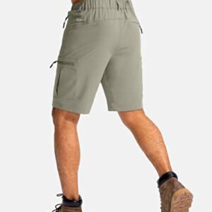 Pudolla Men's Hiking Cargo Shorts 9" Lightweight Outdoor Work Shorts for Men Travel Golf Camping Casual with 5 Zipper Pockets(Grey Sage Large)