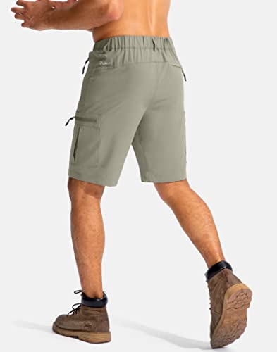 Pudolla Men's Hiking Cargo Shorts 9" Lightweight Outdoor Work Shorts for Men Travel Golf Camping Casual with 5 Zipper Pockets(Grey Sage Large)