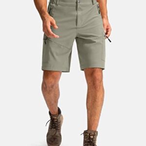 Pudolla Men's Hiking Cargo Shorts 9" Lightweight Outdoor Work Shorts for Men Travel Golf Camping Casual with 5 Zipper Pockets(Grey Sage Large)