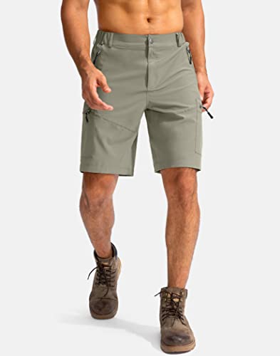 Pudolla Men's Hiking Cargo Shorts 9" Lightweight Outdoor Work Shorts for Men Travel Golf Camping Casual with 5 Zipper Pockets(Grey Sage Large)