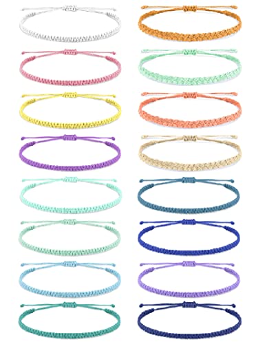 16Pcs Boho String Bracelets for Women Waterproof Wave Surfer Bracelets for Summer Adjustable Rope Braided Bracelets Gifts for Teen Girls Cute Friendship Bracelets Pack Gifts for Holiday（Set D-16Pcs）