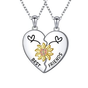 jzmsjf s925 sterling silver best friends necklaces matching heart friendship necklaces for 2 sunflower bff gifts jewelry set