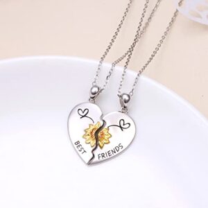 JZMSJF S925 Sterling Silver Best Friends Necklaces Matching Heart Friendship Necklaces for 2 Sunflower BFF Gifts Jewelry Set