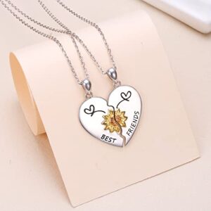 JZMSJF S925 Sterling Silver Best Friends Necklaces Matching Heart Friendship Necklaces for 2 Sunflower BFF Gifts Jewelry Set