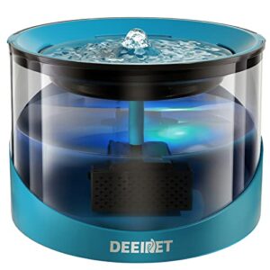 deeipet fountain, 2.2l/74oz ultra quiet water bowl with filter, automatic fountain with an adapter and colorful led indicator, for dogs, and small pets