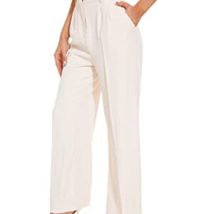 FUNYYZO Women's Wide Leg Pants High Elastic Waisted in The Back Business Work Trousers Long Straight Suit Pants Beige