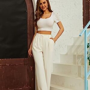 FUNYYZO Women's Wide Leg Pants High Elastic Waisted in The Back Business Work Trousers Long Straight Suit Pants Beige