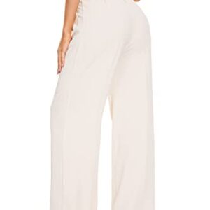 FUNYYZO Women's Wide Leg Pants High Elastic Waisted in The Back Business Work Trousers Long Straight Suit Pants Beige