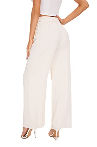 FUNYYZO Women's Wide Leg Pants High Elastic Waisted in The Back Business Work Trousers Long Straight Suit Pants Beige