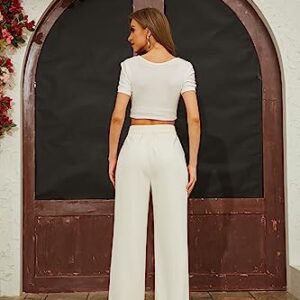 FUNYYZO Women's Wide Leg Pants High Elastic Waisted in The Back Business Work Trousers Long Straight Suit Pants Beige