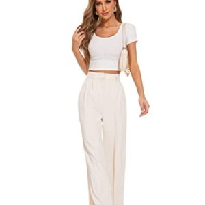 FUNYYZO Women's Wide Leg Pants High Elastic Waisted in The Back Business Work Trousers Long Straight Suit Pants Beige