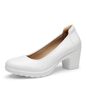 dream pairs womens edena chunky closed toe low block heels work pumps comfortable round toe dress wedding shoes, white - 10 (sdpu2230w)