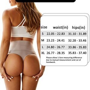 FINETOO High Waisted Thongs for Women Tummy Control Underwear Soft Nylon Stretchy No Show High Rise Thong Panties 4 Pack