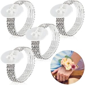 bonuci 4 pieces corsage wristlet bands rhinestone bracelet wristlets stretch diy wedding wristband corsage accessories bracelets for wedding party prom bride shower party anniversary