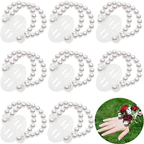 CIEHER 10 Pieces Pearl Wrist Corsage Elastic Bands Wristlets Corsage Wristlet Stretch Pearl Wedding Wristband Faux Pearl Bead Corsage Accessories Bracelets for Wedding Party Prom Bride Bridesmaid Handmade Flower Wrist Corsage