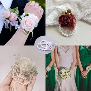 CIEHER 10 Pieces Pearl Wrist Corsage Elastic Bands Wristlets Corsage Wristlet Stretch Pearl Wedding Wristband Faux Pearl Bead Corsage Accessories Bracelets for Wedding Party Prom Bride Bridesmaid Handmade Flower Wrist Corsage