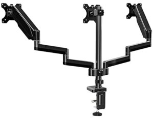 upgravity triple monitor mount, 3 monitor stand desk mount for three flat/curved computer screens up to 27”, fully adjustable gas spring monitor arms hold up to 17.6lbs each, vesa 75x75/100x100
