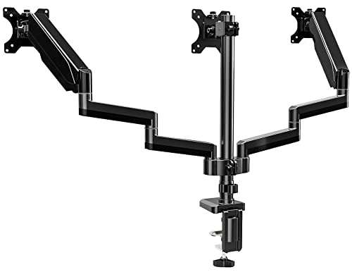 UPGRAVITY Triple Monitor Mount, 3 Monitor Stand Desk Mount for Three Flat/Curved Computer Screens Up to 27”, Fully Adjustable Gas Spring Monitor Arms Hold up to 17.6lbs Each, VESA 75x75/100x100