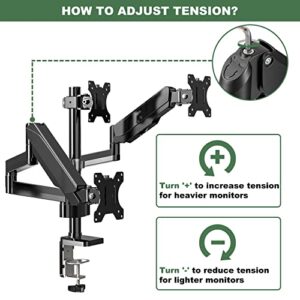 UPGRAVITY Triple Monitor Mount, 3 Monitor Stand Desk Mount for Three Flat/Curved Computer Screens Up to 27”, Fully Adjustable Gas Spring Monitor Arms Hold up to 17.6lbs Each, VESA 75x75/100x100