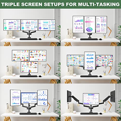 UPGRAVITY Triple Monitor Mount, 3 Monitor Stand Desk Mount for Three Flat/Curved Computer Screens Up to 27”, Fully Adjustable Gas Spring Monitor Arms Hold up to 17.6lbs Each, VESA 75x75/100x100