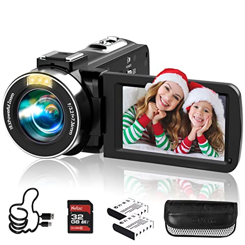 Vmotal Video Camera Camcorder Digital Camera Recorder 2.7K 42MP 3.0 Inch 270 Degree Rotation LED Light Vlogging YouTube Recorder 18X Digital Zoom with 32GB SD Card Kid Teens