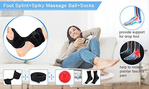 Yosoo Health Gear Plantar Fasciitis Night Splints, with Compression Socks and Spiky Ball, Orthotic Drop Foot Support Brace for Achilles Tendon, Drop Foot and Tendonitis, Fits Left Right Women Men