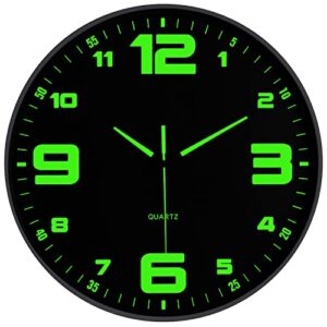 jofomp modern night light wall clock, 12 inch silent non-ticking clock with glow in the dark function, battery operate lighted wall clock for living room kitchen bedroom decor (white)