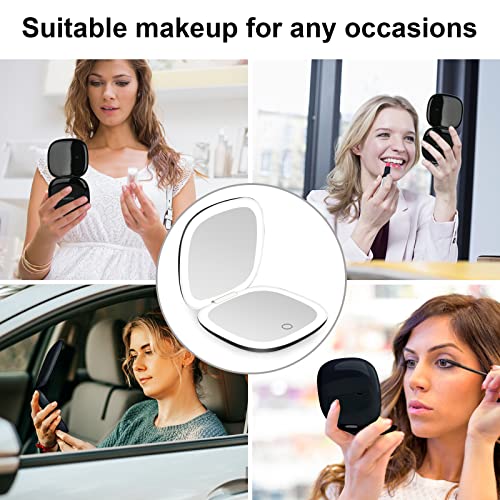 deweisn Compact Mirror, Lighted Travel Makeup Mirror with 1X/10X Magnifying Double Sided Dimmable Portable Pocket Mirror for Handbag, USB Charging(Black)