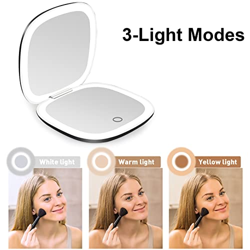 deweisn Compact Mirror, Lighted Travel Makeup Mirror with 1X/10X Magnifying Double Sided Dimmable Portable Pocket Mirror for Handbag, USB Charging(Black)