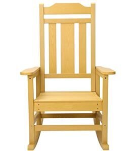 rocking chair, all-weather patio deck outdoor indoor chair, fade-resistant porch rocker chair, durable smooth rocking, comfortable easy to assemble, low maintain, load bearing 350 lbs (yellow)
