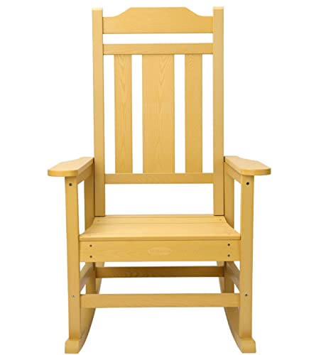 Rocking Chair, All-Weather Patio Deck Outdoor Indoor Chair, Fade-Resistant Porch Rocker Chair, Durable Smooth Rocking, Comfortable Easy to Assemble, Low Maintain, Load Bearing 350 lbs (Yellow)