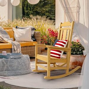 Rocking Chair, All-Weather Patio Deck Outdoor Indoor Chair, Fade-Resistant Porch Rocker Chair, Durable Smooth Rocking, Comfortable Easy to Assemble, Low Maintain, Load Bearing 350 lbs (Yellow)