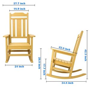 Rocking Chair, All-Weather Patio Deck Outdoor Indoor Chair, Fade-Resistant Porch Rocker Chair, Durable Smooth Rocking, Comfortable Easy to Assemble, Low Maintain, Load Bearing 350 lbs (Yellow)