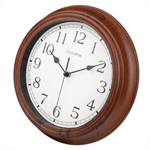 wall clock 12 inch battery operated silent non-ticking simulated wood wall clocks retro vintage decorative for kitchen living room,brown