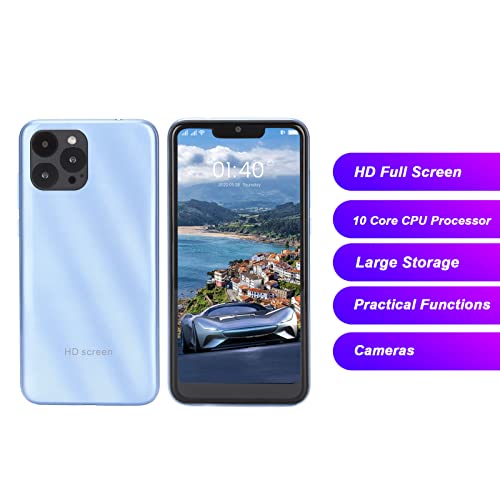 IP13 6.1 Inch HD Screen Smartphone 3G Unlocked Cell Phone, Dual SIM Slim Mobile Phone Support Face Recognition, 6799 10 Core CPU Processor, 3GB 32GB, Front and Rear HD Camera, 2800mAh(Light Blue)