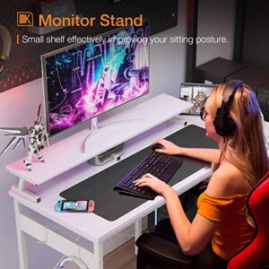 ODK Small L Shaped Desk, 66 inch Corner Desk with Reversible Storage Shelves, Computer Desk with Monitor Shelf and PC Stand for Home Office, Gaming Desk with Headphone Hooks, White