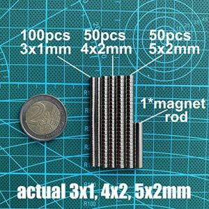 200 MEALOS Mini Magnets - 100pcs 3X1mm, 50pcs 4x2mm, 50pcs 5x2mm - Tiny Thin Magnets for Miniatures Small Model Hobby Crafts - Small Round Little Magnets Combo Pack