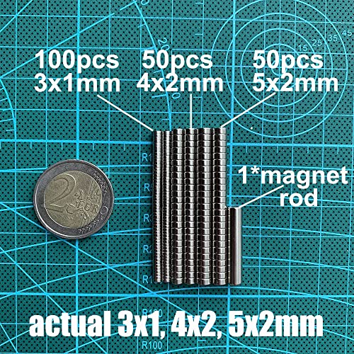 200 MEALOS Mini Magnets - 100pcs 3X1mm, 50pcs 4x2mm, 50pcs 5x2mm - Tiny Thin Magnets for Miniatures Small Model Hobby Crafts - Small Round Little Magnets Combo Pack