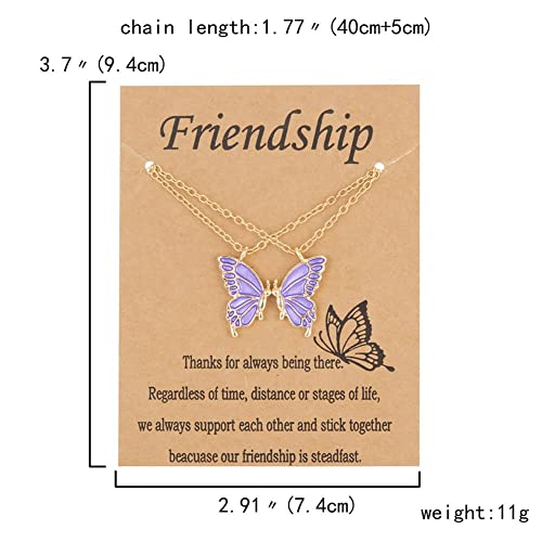 Friendship Necklace Matching Butterfly Necklace Gold Plated 2 Best Friend Butterfly Pendant Necklace for Girls Women Friends BFF Long Distance Birthday Gifts-purple