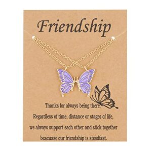 friendship necklace matching butterfly necklace gold plated 2 best friend butterfly pendant necklace for girls women friends bff long distance birthday gifts-purple