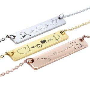 - long distance necklace arrow bar pendant necklace personalized gift 18k gold/white/rose gold plated stainless steel, delicate engraved travel moving away graduation gifts