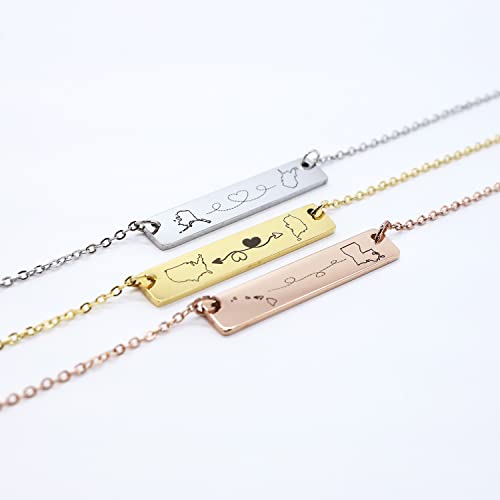 - Long distance necklace Arrow Bar Pendant Necklace Personalized gift 18K Gold/White/Rose Gold Plated Stainless Steel, Delicate Engraved Travel Moving Away Graduation gifts