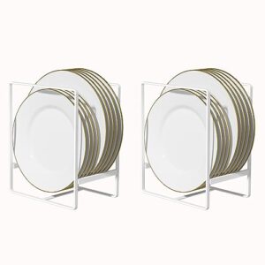 linfidite plate holder organizer 2 pack dish storage rack upright cabinet dish drying rack white metal dish holder stand for kitchen counter cupboard and 7.87in. x 6.29in. x 4.52in.white
