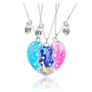 doyyca friendship necklace best friend necklace for 3 girls magnetic matching heart pendant bff necklaces for sister (dolphin heart)